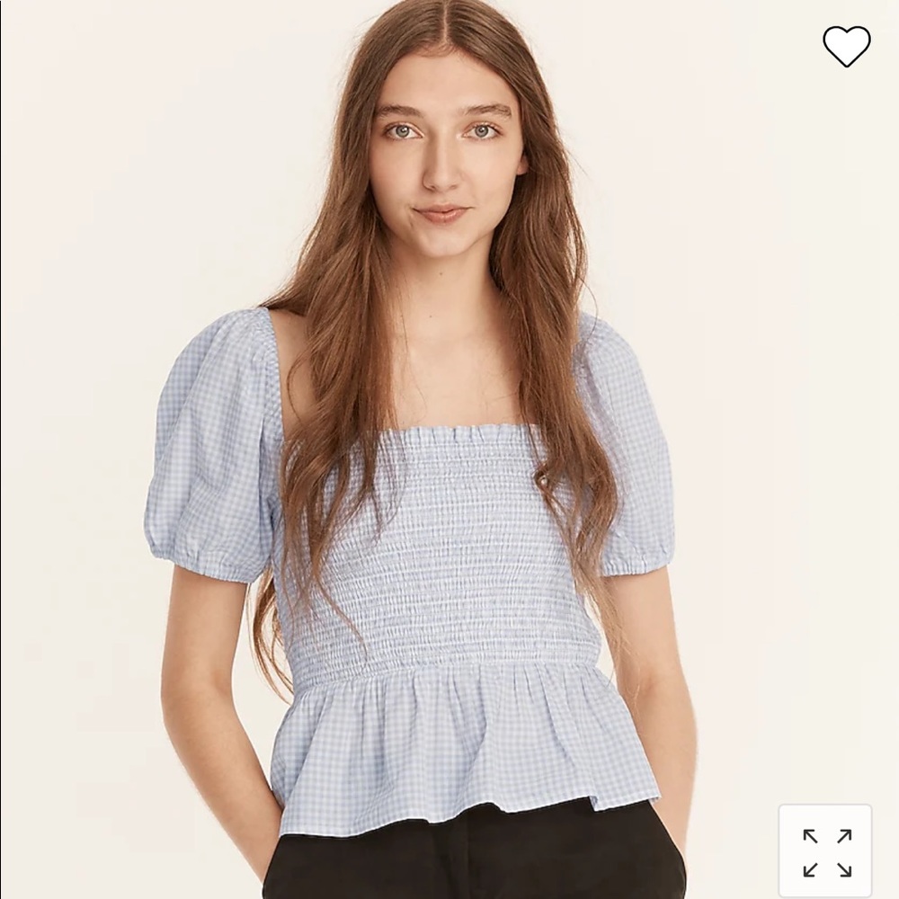J. Crew Squareneck smocked cotton voile top in gingham